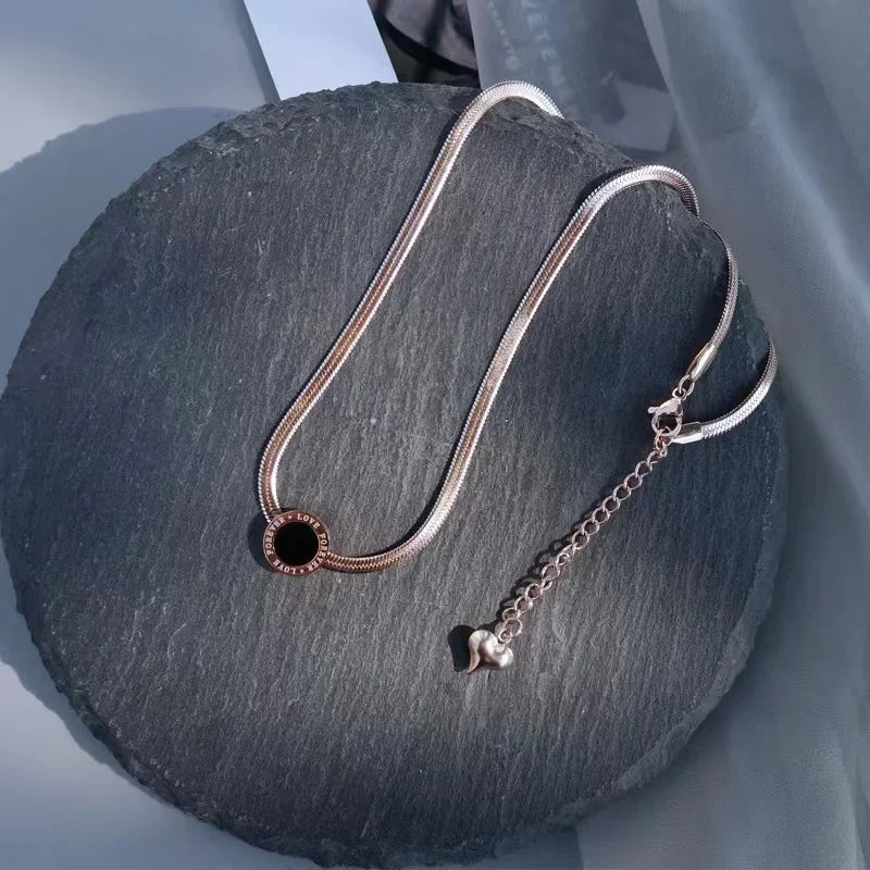 Stainless Steel Titanium Roman Numerals Necklace Women's Non-fading Lockbone Chain Accessory Popular Sweater Chain