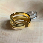 1/3 PCS Double Row Stackable Open Resizable Wave Stainless Steels Ring Gold Silver Color Minimalist Irregular Rings Jewellery
