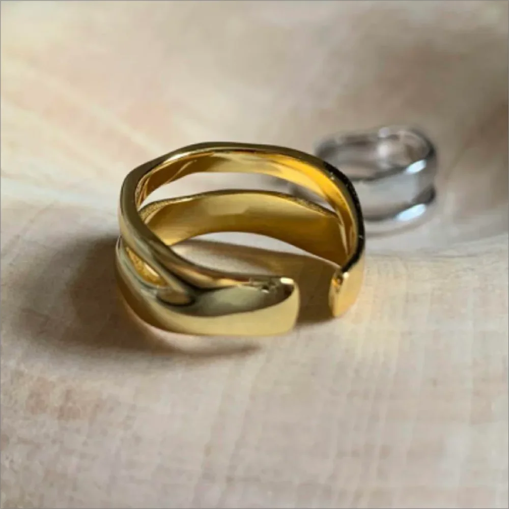 1/3 PCS Double Row Stackable Open Resizable Wave Stainless Steels Ring Gold Silver Color Minimalist Irregular Rings Jewellery
