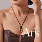 Ars 18k Gold Plated Stainless Steel Coffee Bean Pendant Necklace Minimalist Leather Rope Necklace for Women Statement Necklaces