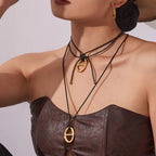 Ars 18k Gold Plated Stainless Steel Coffee Bean Pendant Necklace Minimalist Leather Rope Necklace for Women Statement Necklaces