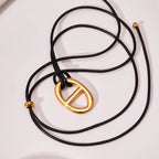 Ars 18k Gold Plated Stainless Steel Coffee Bean Pendant Necklace Minimalist Leather Rope Necklace for Women Statement Necklaces