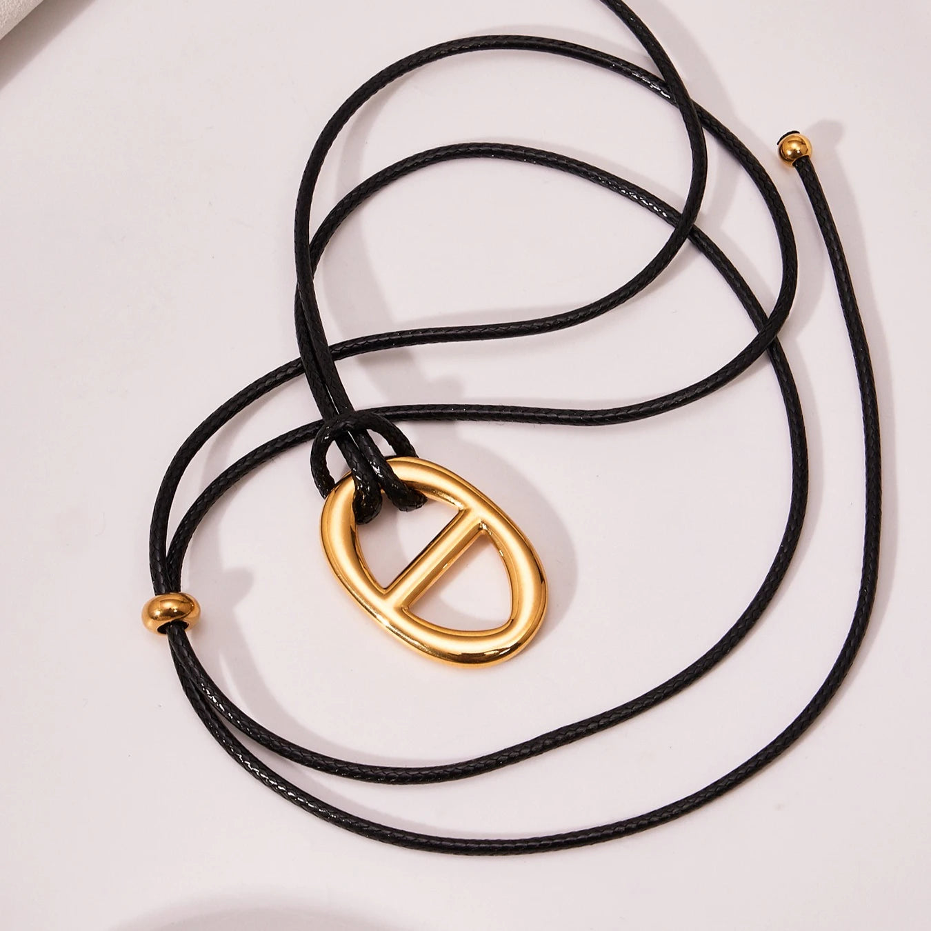 Ars 18k Gold Plated Stainless Steel Coffee Bean Pendant Necklace Minimalist Leather Rope Necklace for Women Statement Necklaces