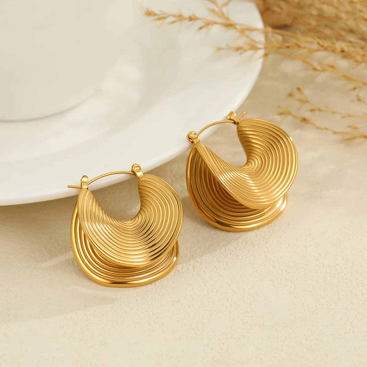 Ars Stainless Steel Geometric Hoop Earrings Statement Gold Plated Irregular Large Earring for Women Aesthetics Striped Earrings