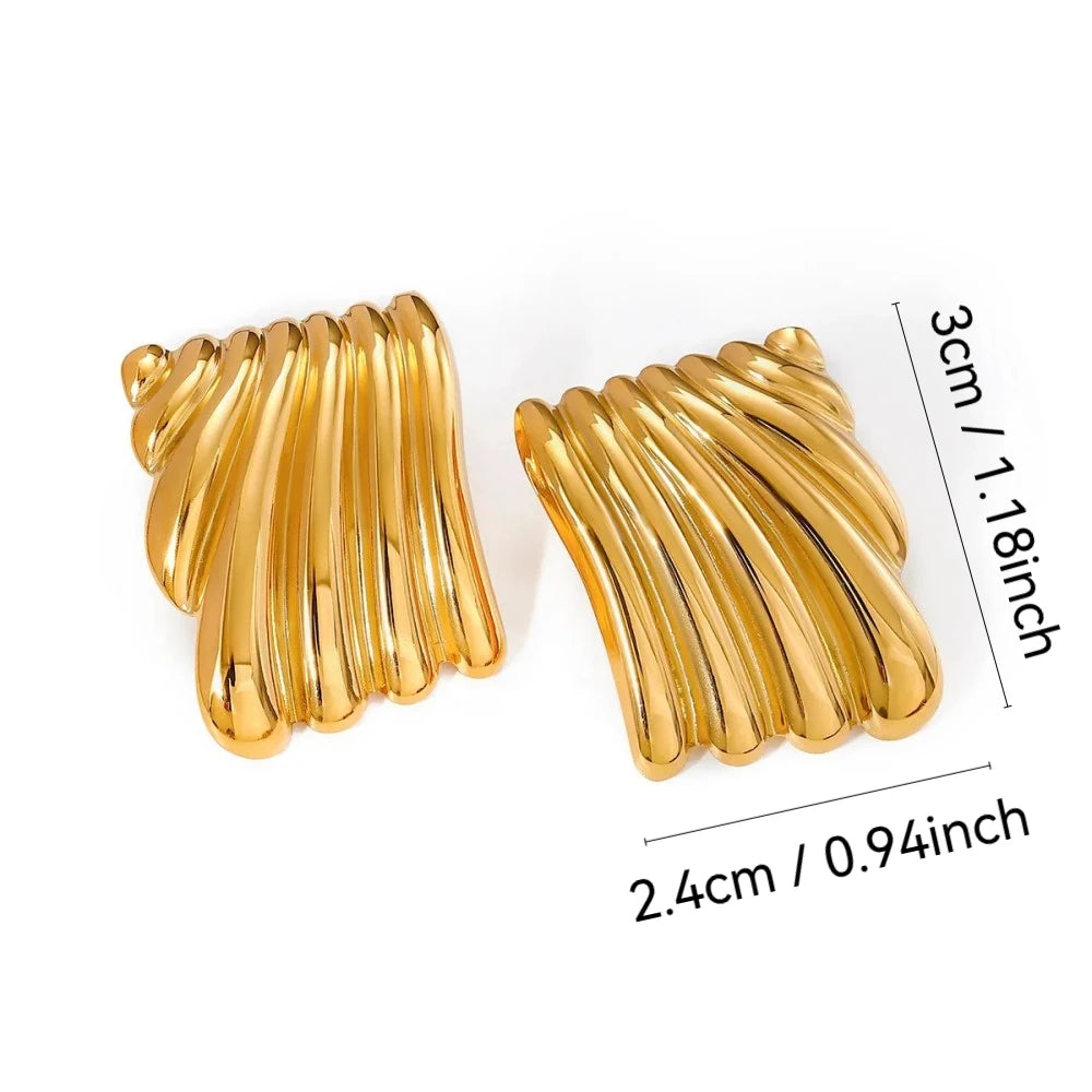 Mariasz Minimalist Vintage Chunky Rectangle Stainless Steel Irregular Ear Studs Gold Color Geometric Jewelry Earring for Women