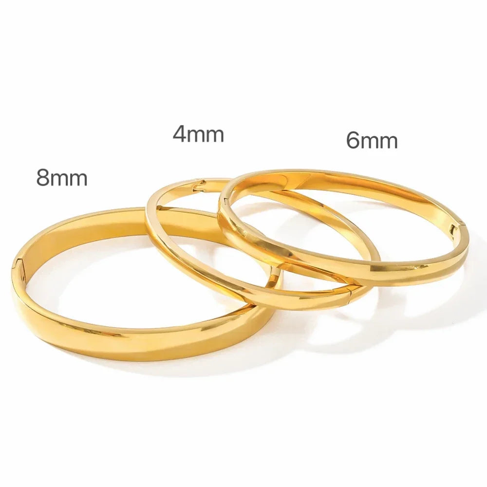 Minimalist Stainless Steel Pure Gold Plated Plain Pattern Bracelet for Women Simple Stackable Bracelets Jewelry Gift for Men Her