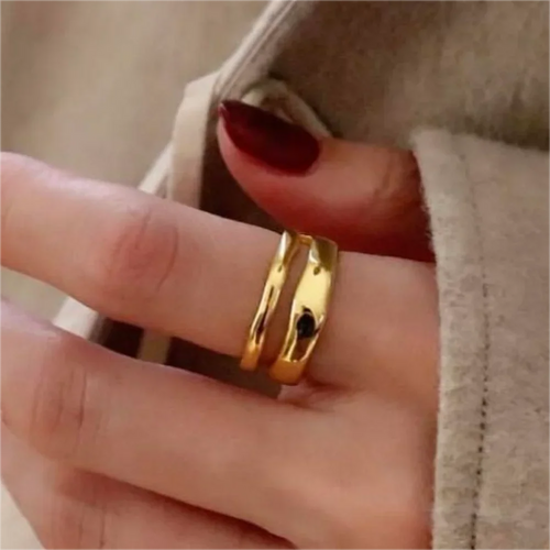 1/3 PCS Double Row Stackable Open Resizable Wave Stainless Steels Ring Gold Silver Color Minimalist Irregular Rings Jewellery