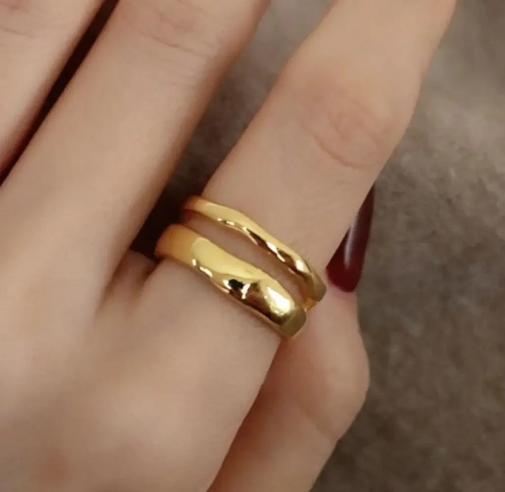 1/3 PCS Double Row Stackable Open Resizable Wave Stainless Steels Ring Gold Silver Color Minimalist Irregular Rings Jewellery