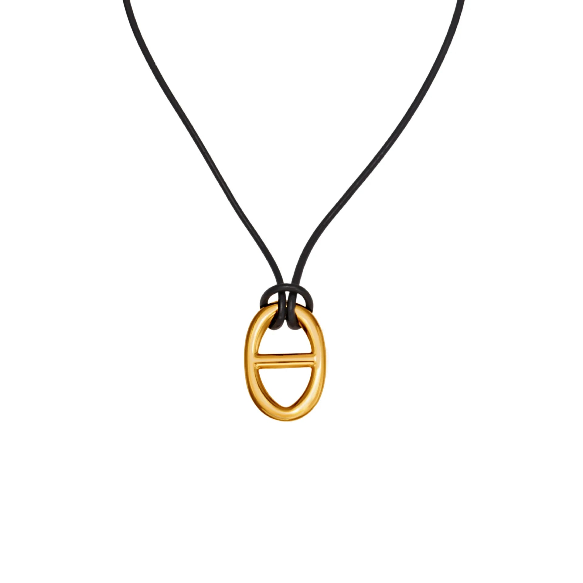 Ars 18k Gold Plated Stainless Steel Coffee Bean Pendant Necklace Minimalist Leather Rope Necklace for Women Statement Necklaces