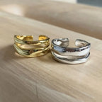 1/3 PCS Double Row Stackable Open Resizable Wave Stainless Steels Ring Gold Silver Color Minimalist Irregular Rings Jewellery