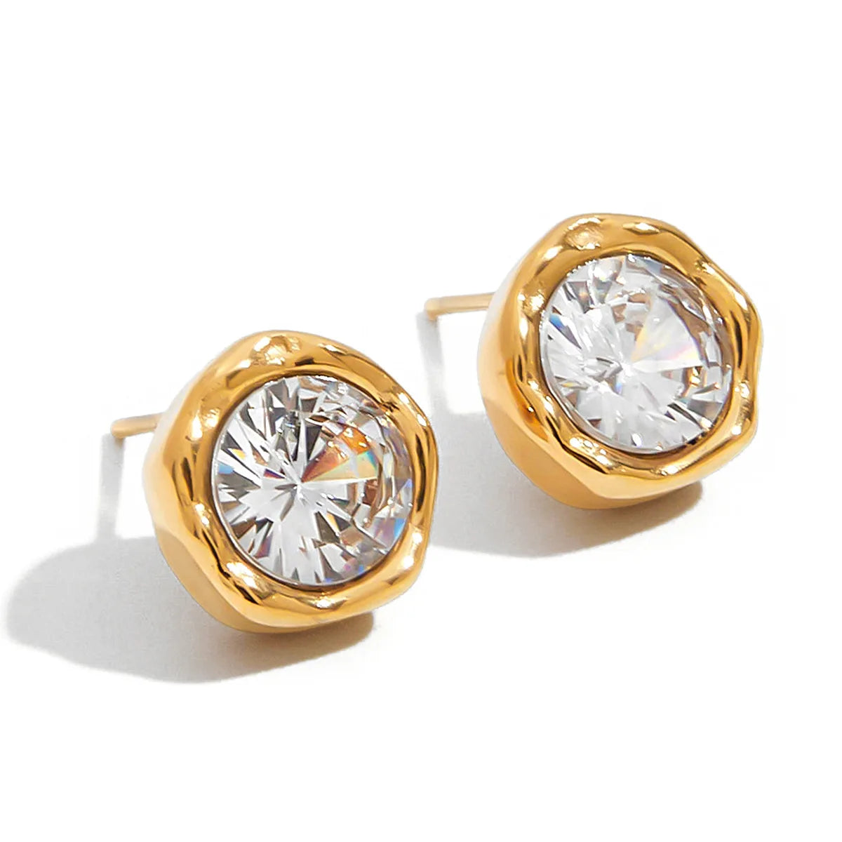 Ars Stainless Steel Round Earrings 18K Gold Plated Stud Earring for Women Minimalist Zircon Ear Studs Dainty Everyday Earrings