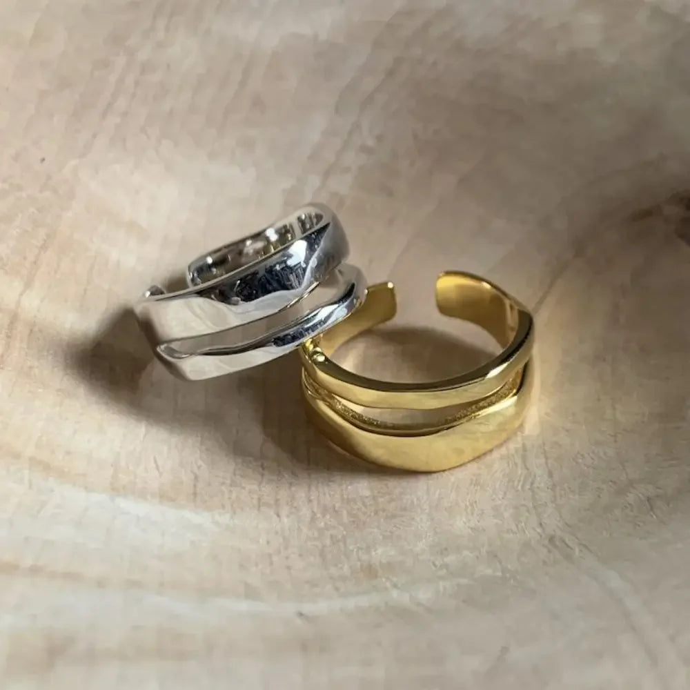 1/3 PCS Double Row Stackable Open Resizable Wave Stainless Steels Ring Gold Silver Color Minimalist Irregular Rings Jewellery