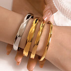 Minimalist Stainless Steel Pure Gold Plated Plain Pattern Bracelet for Women Simple Stackable Bracelets Jewelry Gift for Men Her