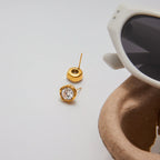 Ars Stainless Steel Round Earrings 18K Gold Plated Stud Earring for Women Minimalist Zircon Ear Studs Dainty Everyday Earrings