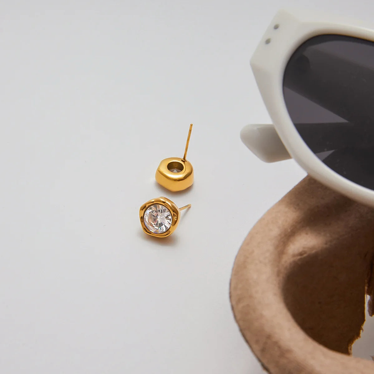 Ars Stainless Steel Round Earrings 18K Gold Plated Stud Earring for Women Minimalist Zircon Ear Studs Dainty Everyday Earrings