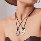 Ars 18k Gold Plated Stainless Steel Coffee Bean Pendant Necklace Minimalist Leather Rope Necklace for Women Statement Necklaces