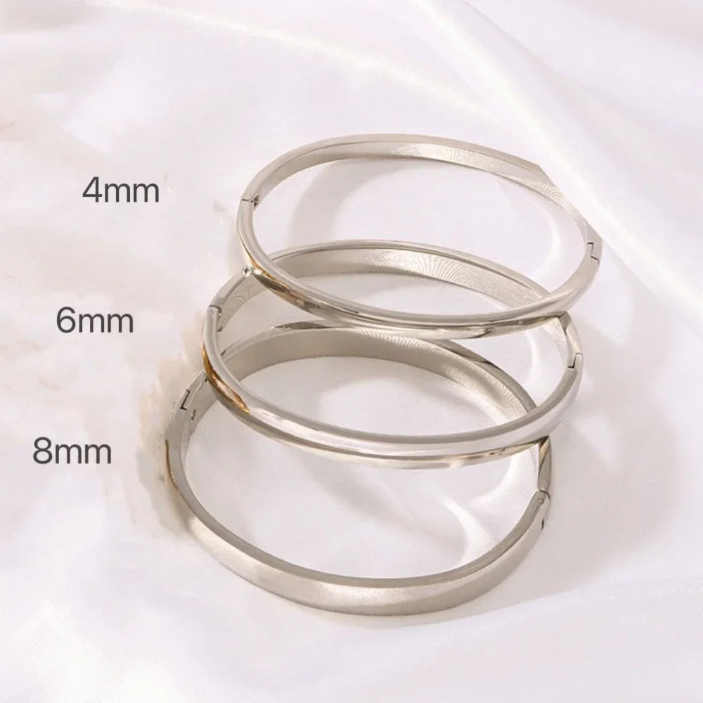 Minimalist Stainless Steel Pure Gold Plated Plain Pattern Bracelet for Women Simple Stackable Bracelets Jewelry Gift for Men Her