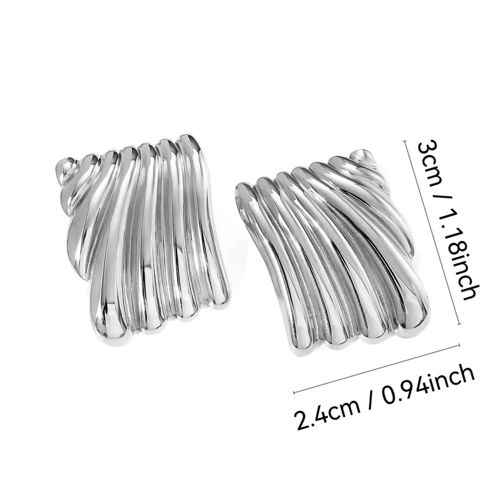 Mariasz Minimalist Vintage Chunky Rectangle Stainless Steel Irregular Ear Studs Gold Color Geometric Jewelry Earring for Women